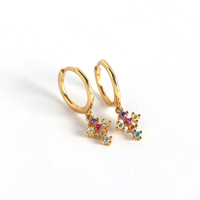 French Cross With Diamonds And Gold Stud Earrings - Zentrova French Cross With Diamonds And Gold Stud Earrings - Zentrova
